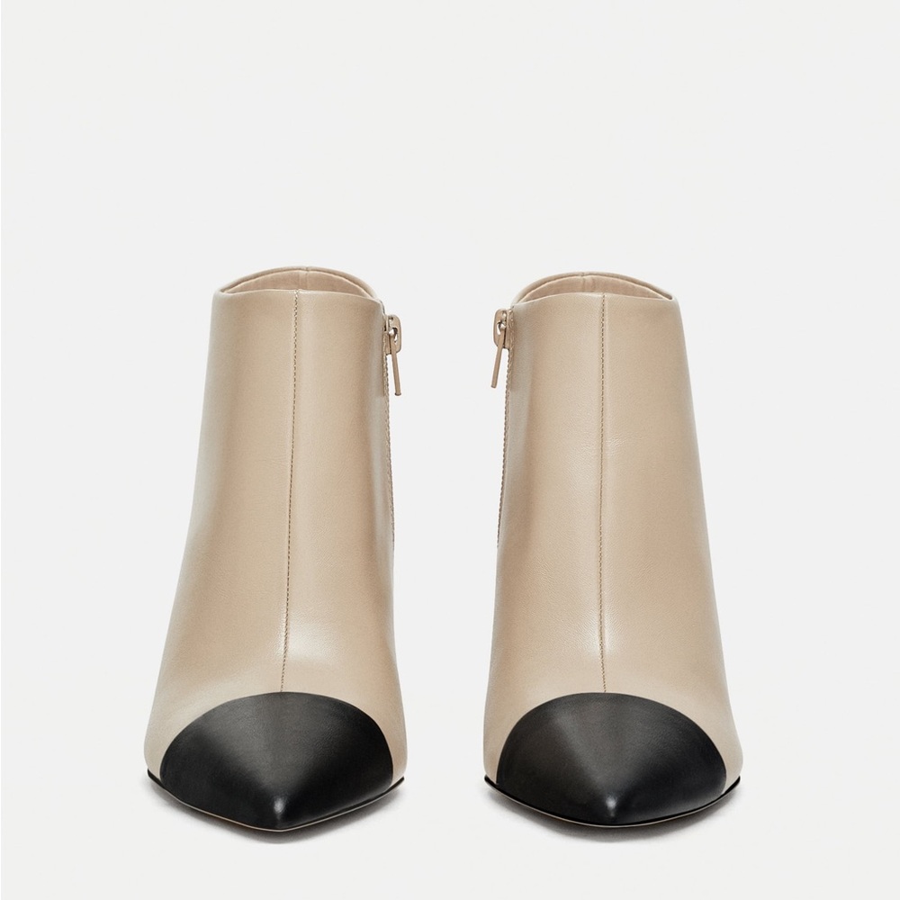 ZARA 100% LEATHER COLOR BLOCK HEELS BOOTS OPEN BACK NEW WITH TAGS US 8 EUR 39 - Picture 3 of 4